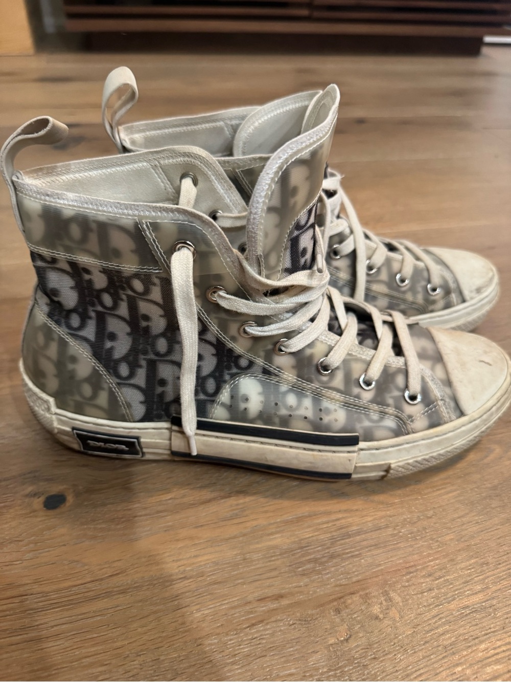 Dior B23 High-Top Sneakers in Beige and White Oblique Canvas